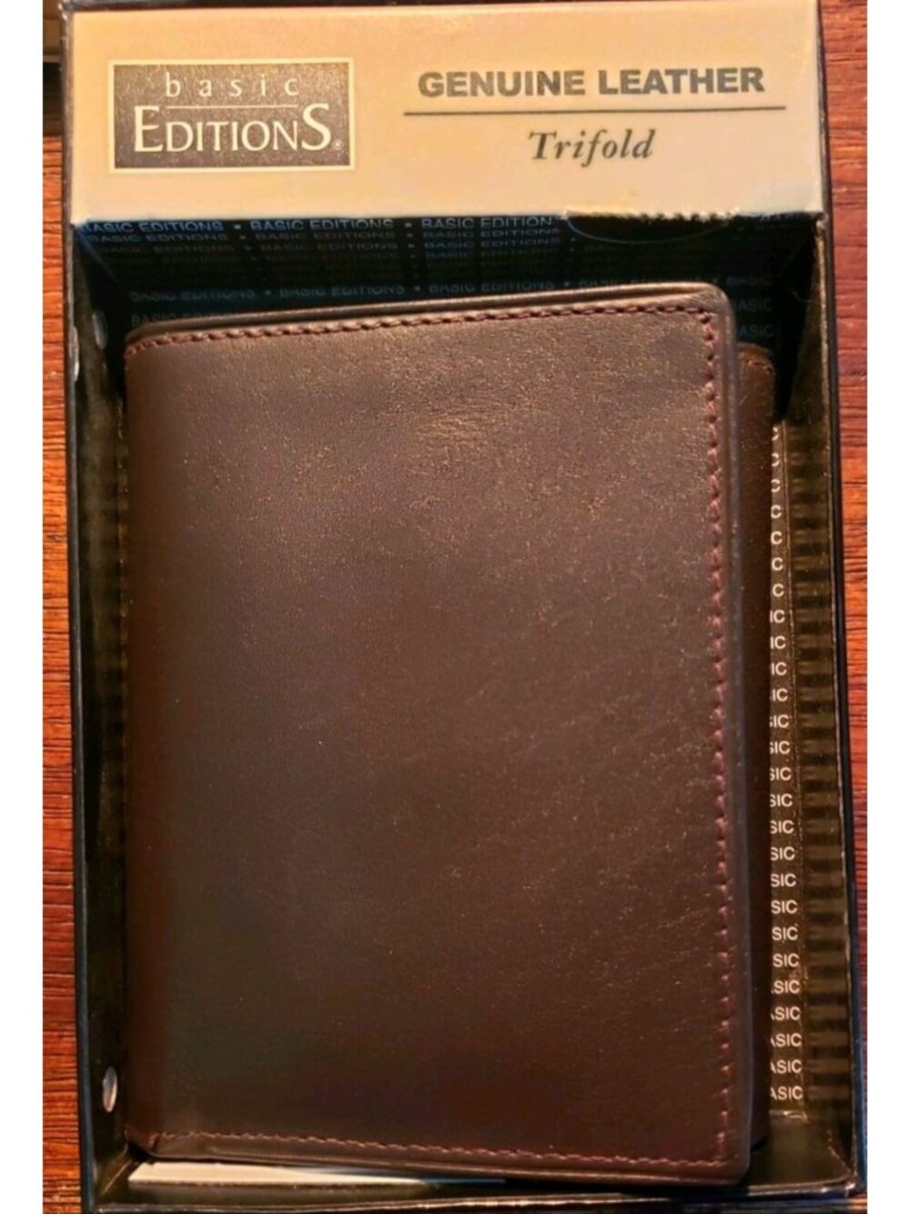 Basic Editions Brown Leather Tri-Fold Wallet With Gift Box - Multiple Card Slots